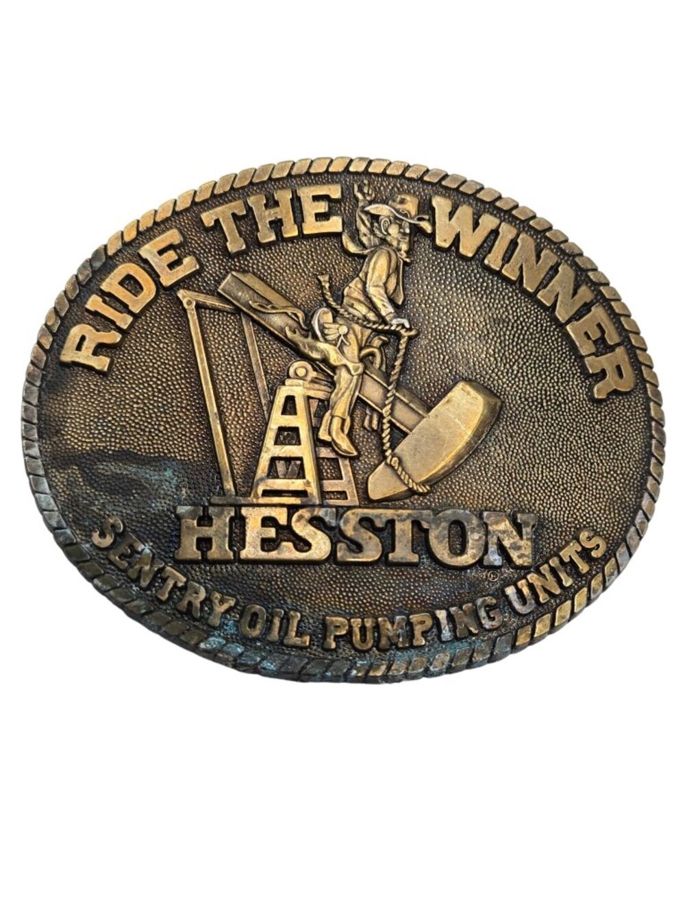 Ride the Winner Belt Buckle Sentry Oil Pumping Units Hesston Pumpjack AS IS